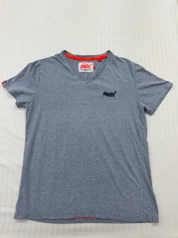 Superdry Men's Dark Grey Marl V-Neck T-Shirt Size L Vintage Slim