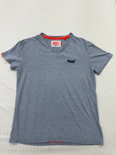Vintage Superdry Men's Gray T-Shirt – Size L, V-Neck