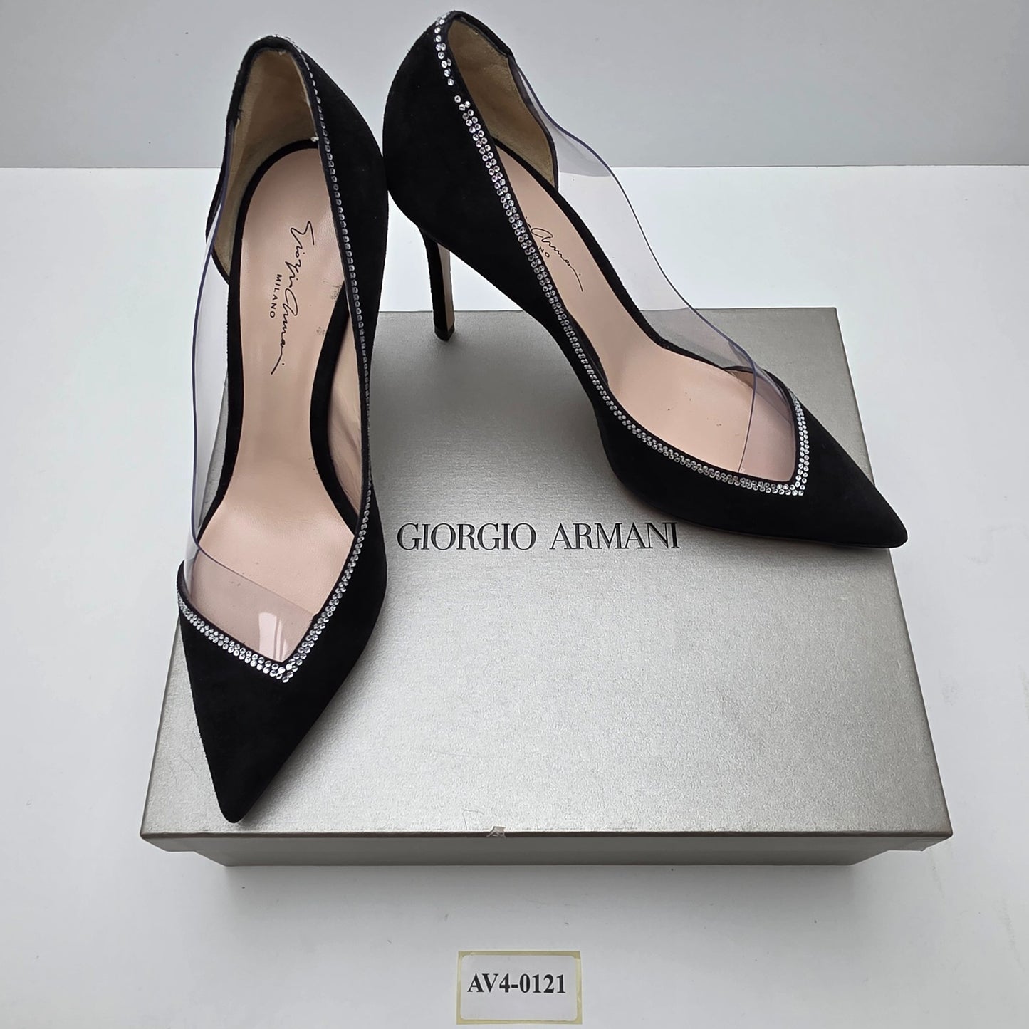 Giorgio Armani Asymmetric Strass Pumps in Suede & PVC Size 39 (Display Piece)