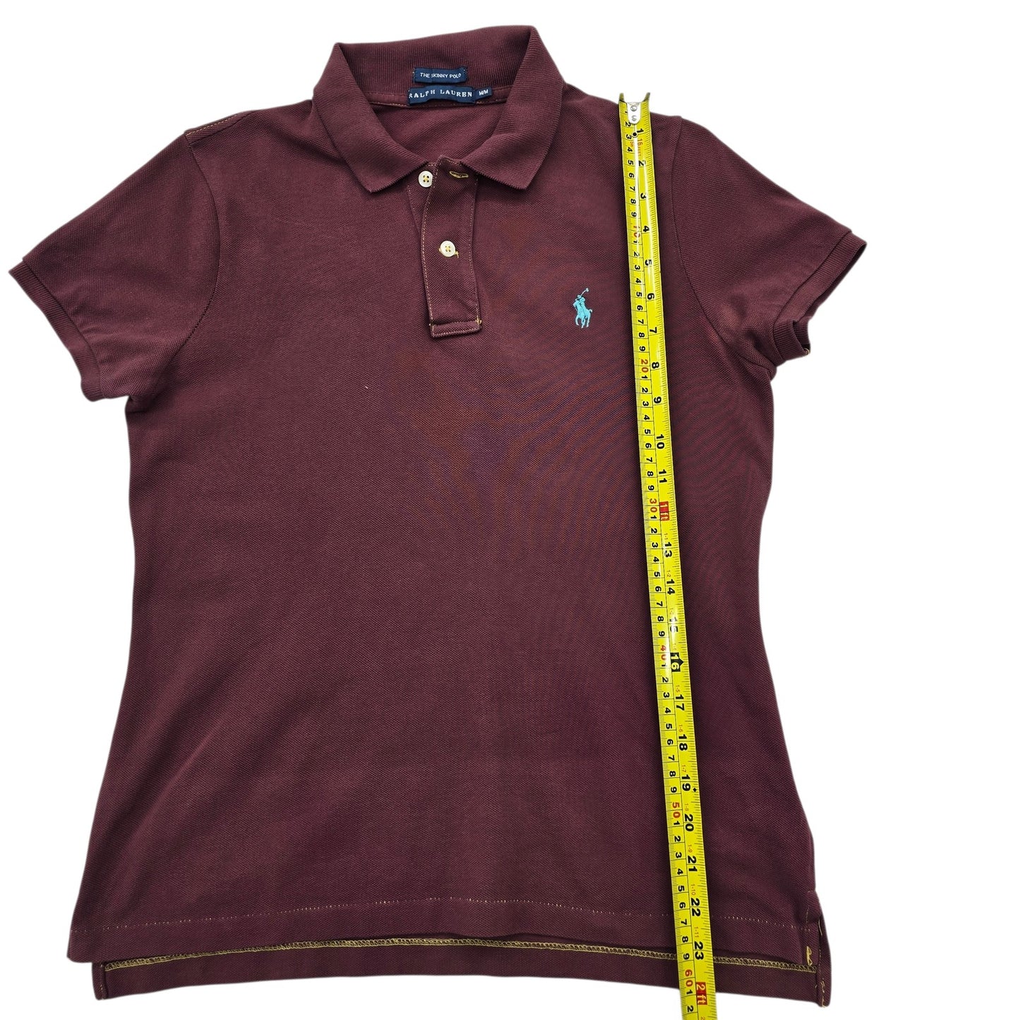 RALPH LAUREN Women's Burgundy Skinny Polo WM Cotton Pique