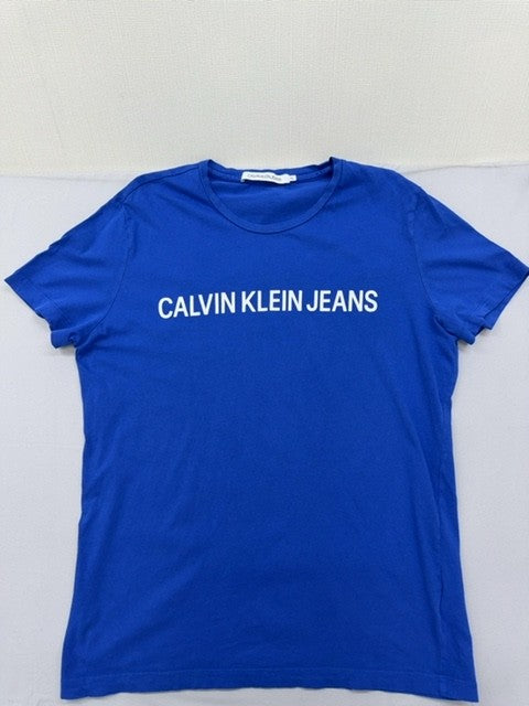 Calvin Klein Jeans Men's Blue T-Shirt – Size XL, Short Sleeve, Crew Neck
