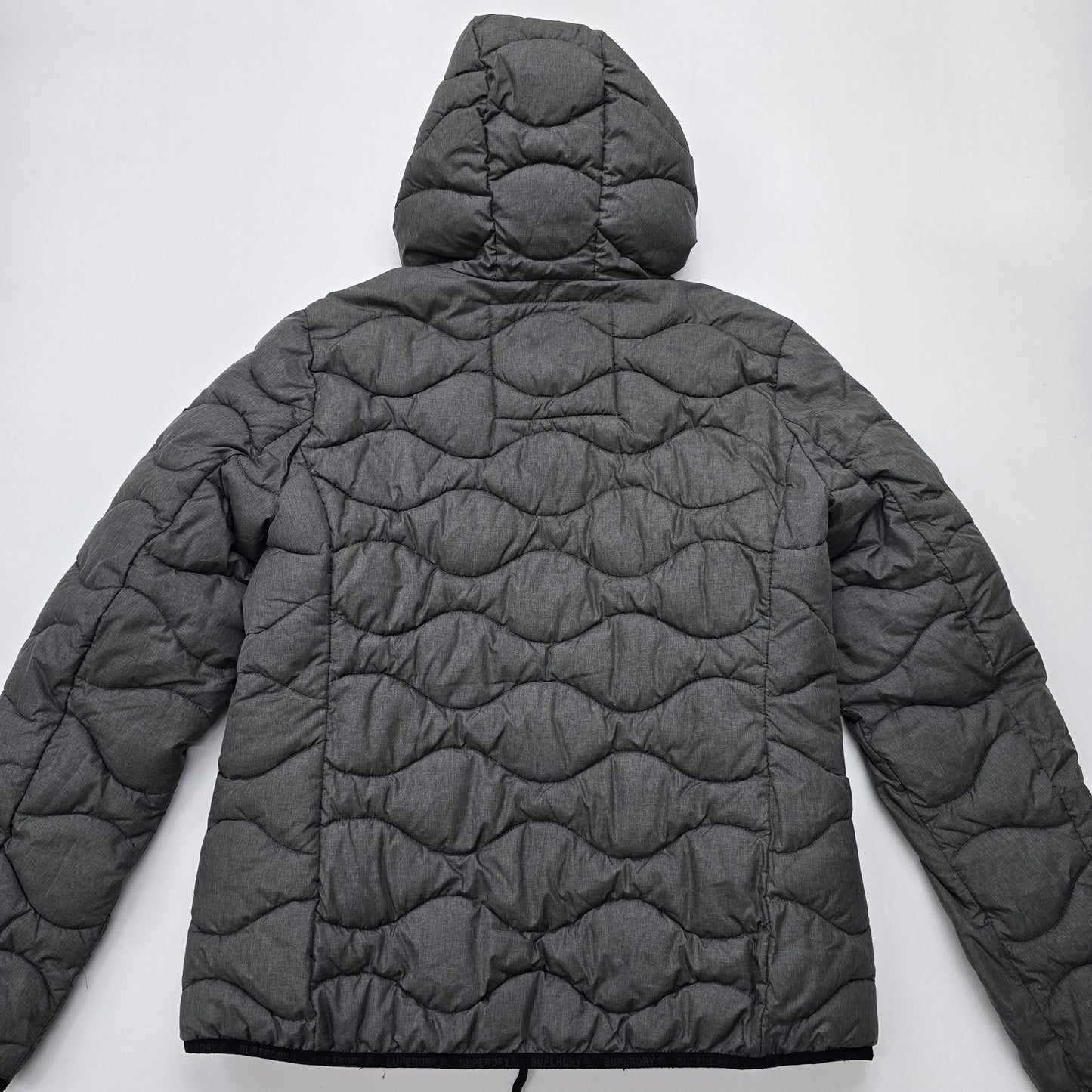 Superdry Boys Gray Puffer Jacket Hooded Quilted Full Zip Size M Midweight