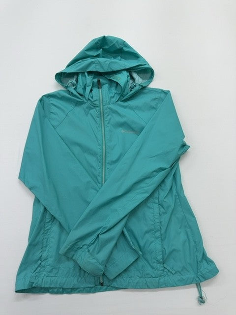 Columbia Unisex Kids Teal Hooded Windbreaker Jacket Size L Lightweight