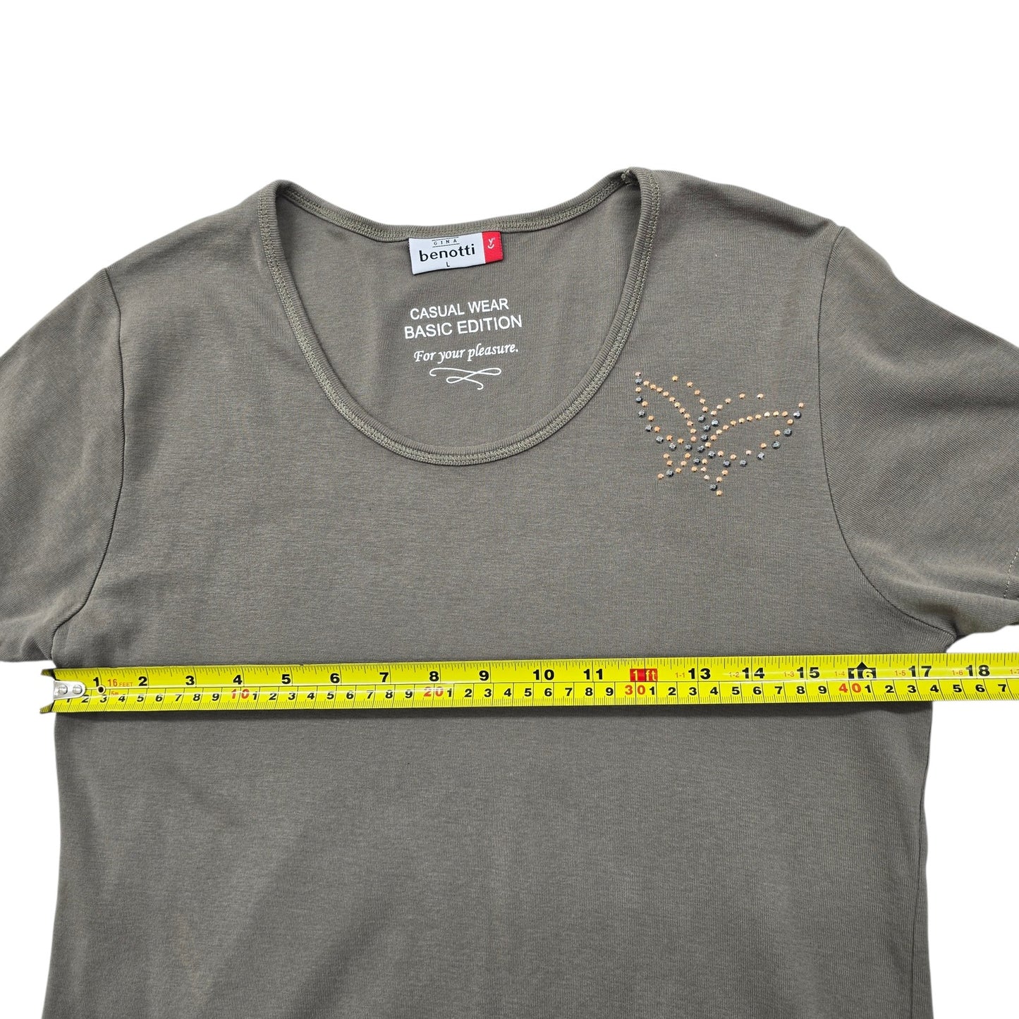 Benotti Boys L Olive Gray Rhinestone Graphic Crew Neck T-Shirt