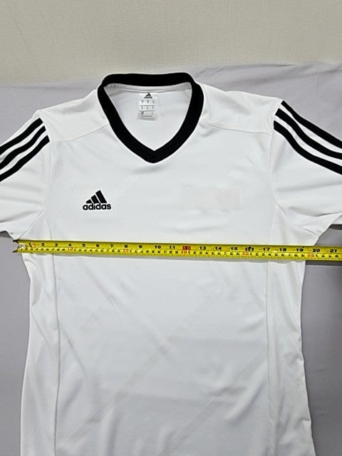Adidas Unisex White Striped Soccer Jersey V-Neck Short Sleeve Size M