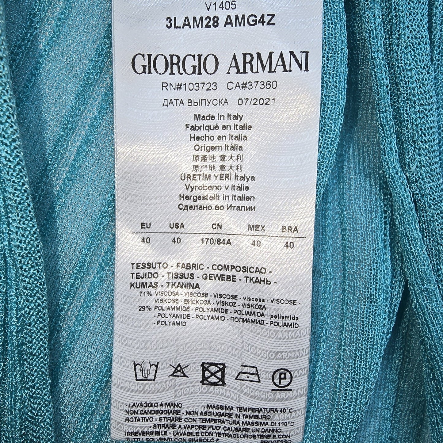 GIORGIO ARMANI Women's Turquoise Asymmetrical Long Sleeve Top EU 40
