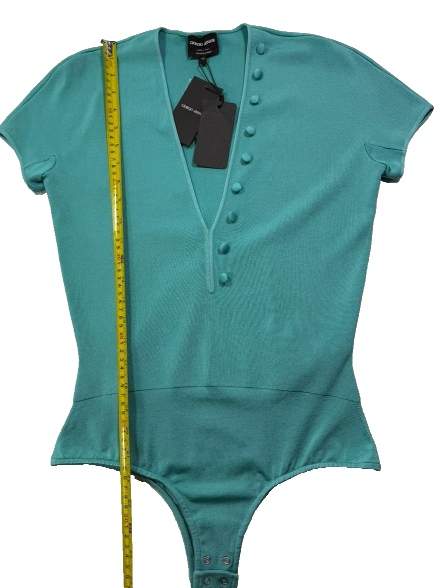 BNWT Giorgio Armani Women's Turquoise Short Sleeve Bodysuit V-Neck Size 44