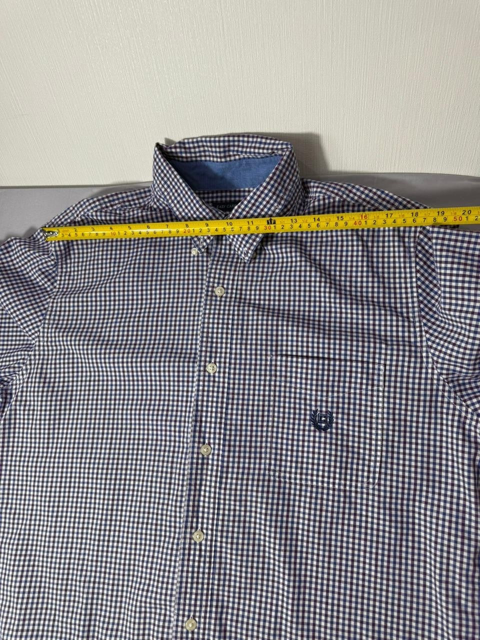 Chaps Men's Large Button Down Shirt Purple White Gingham Easy Care