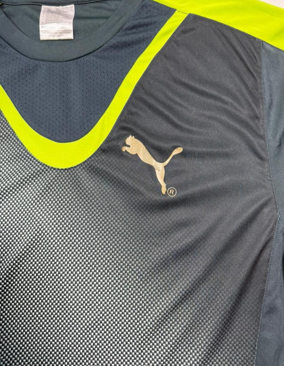 Puma Men's Training T-Shirt Black & Lime Green Gradient Halftone Soccer Jersey L