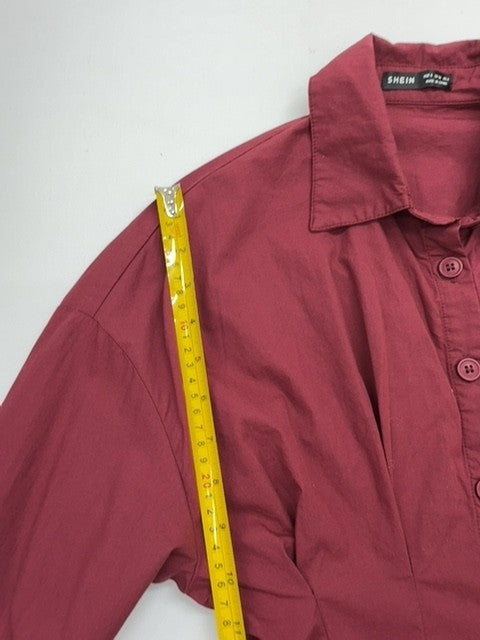 SHEIN Women's Burgundy Collared Shirt Dress Size S Cotton Knee