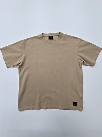 Pull&Bear Men Beige Logo Patch T-Shirt Size S Basic Crew Neck