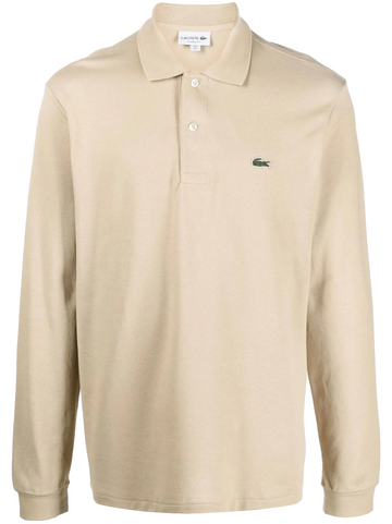 Lacoste Men's Long Sleeve Polo Shirt Beige Pique Knit Croc Logo Size Large (5)