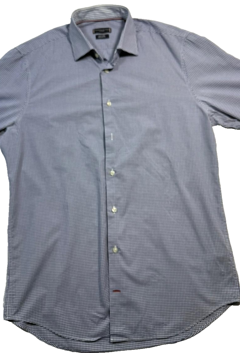 Tommy Hilfiger Men's Blue White Check Dress Shirt Easy Care Size 39