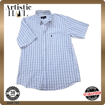 Polo Ralph Lauren Blue Striped Short Sleeve Button-Down L Cotton Casual Shirt