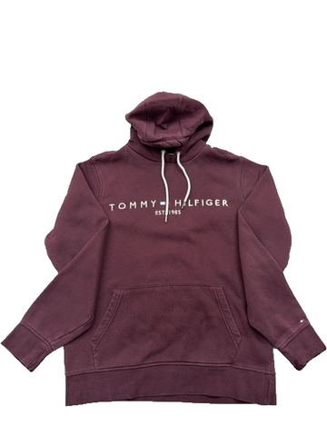 Tommy Hilfiger Men's Burgundy Organic Cotton Hoodie M Relaxed Fit
