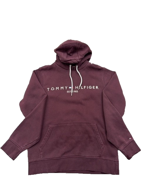 Tommy Hilfiger Men's Burgundy Organic Cotton Hoodie M Relaxed Fit