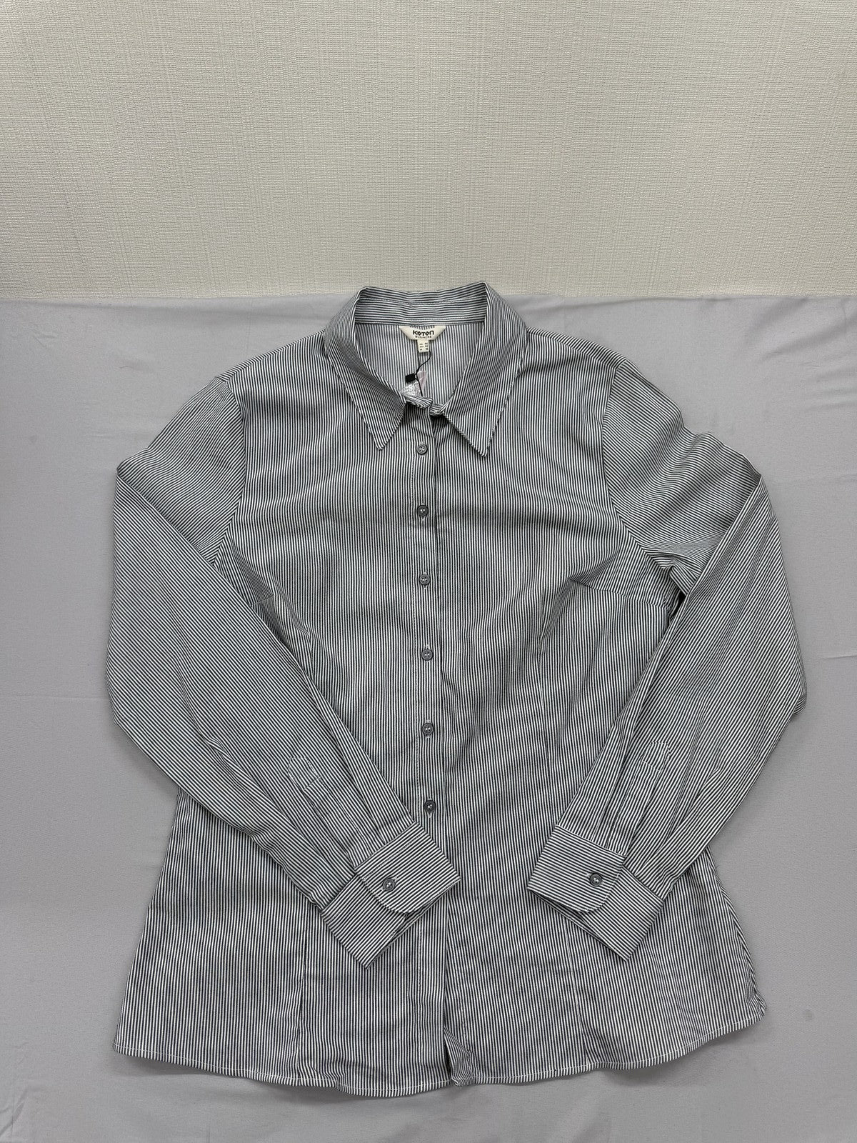 Koton Women's Grey Striped Long Sleeve Shirt Collar L