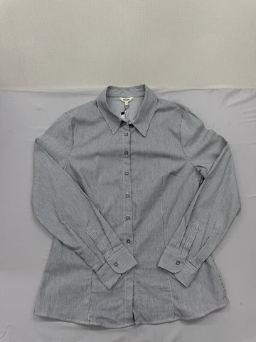 Koton Women's Grey Striped Long Sleeve Shirt Collar L