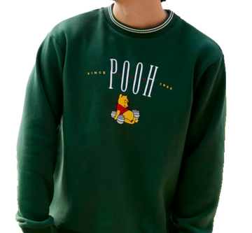 Disney Winnie The Pooh Green Sweatshirt Men's Crewneck Embroidered Graphic XXL