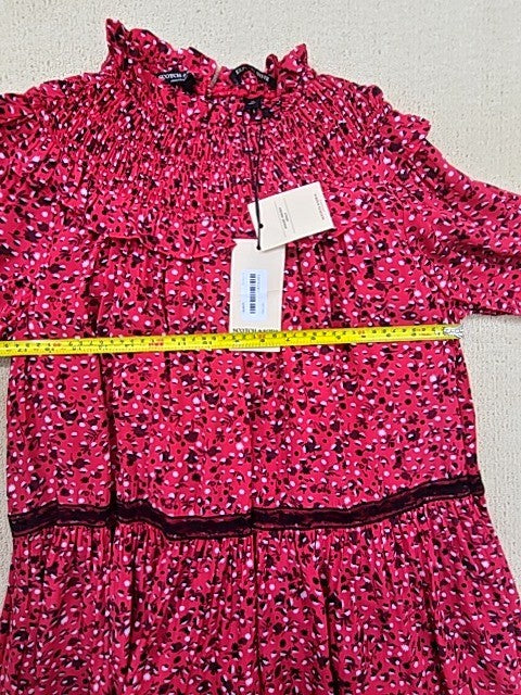 Scotch & Soda Red Floral Ruffle Mini Dress M Long Sleeve