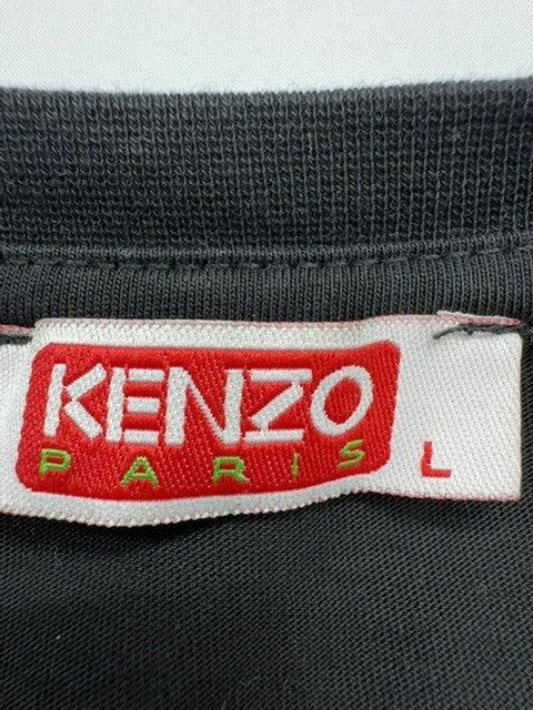 KENZO Men Black Logo Graphic T-Shirt Size L Regular Jersey Crew Neck
