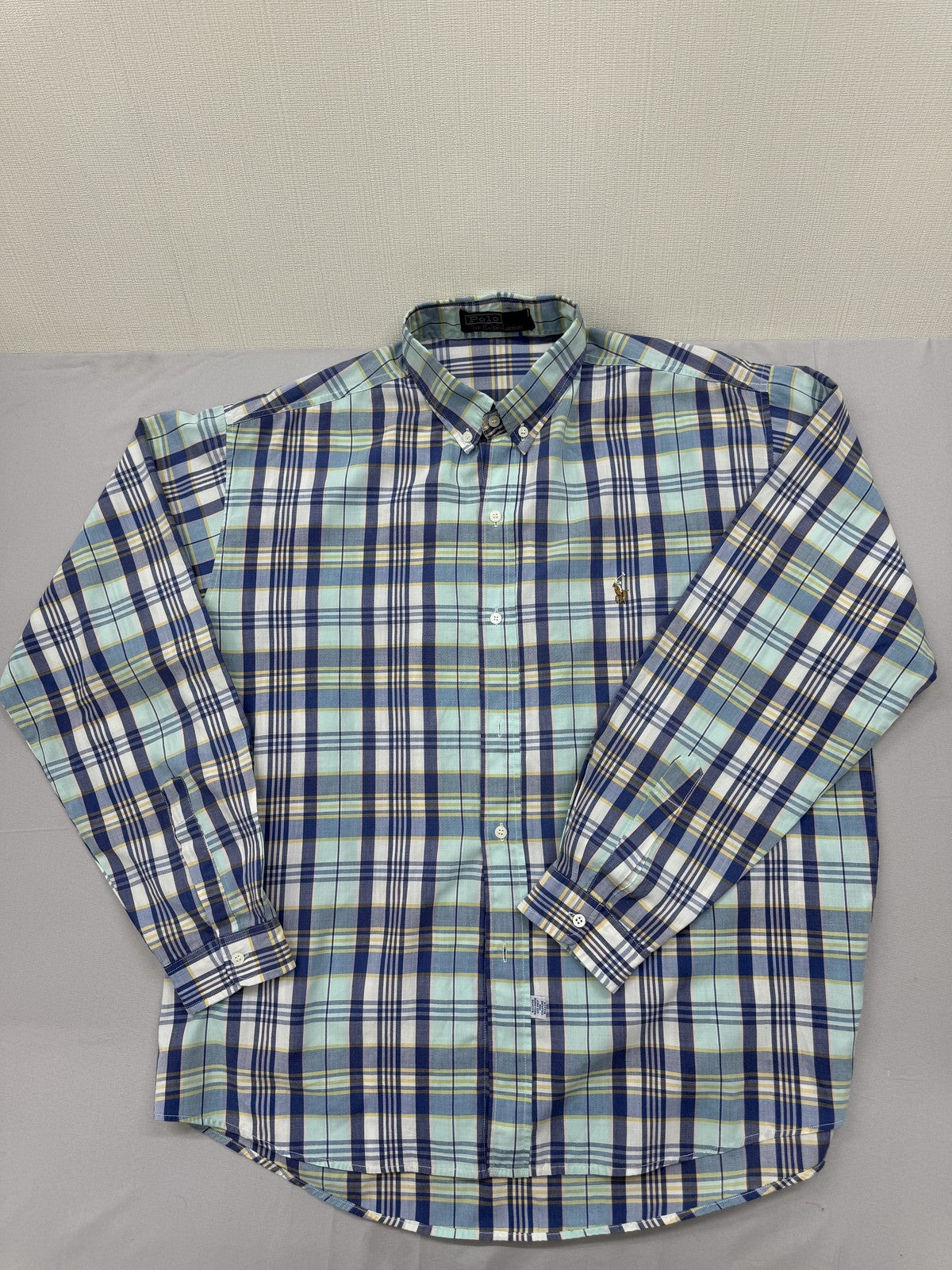 Polo Ralph Lauren Men's Blue Plaid Cotton Long Sleeve Button Down Shirt