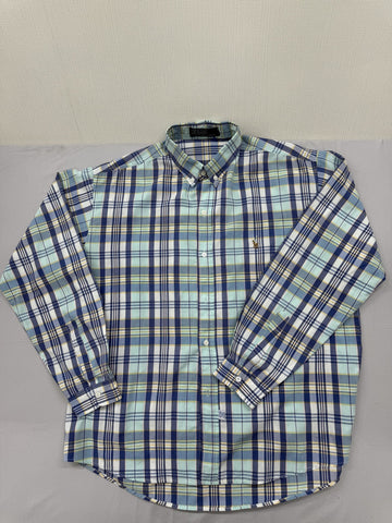 Polo Ralph Lauren Men's Blue Plaid Cotton Long Sleeve Button Down Shirt