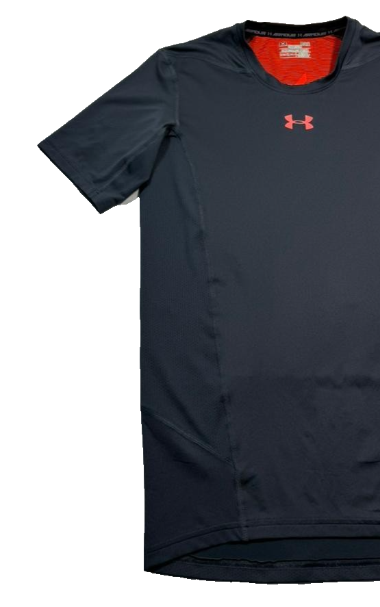 Under Armour Gray Compression Shirt, Men's L, Heatgear Short Sleeve Top