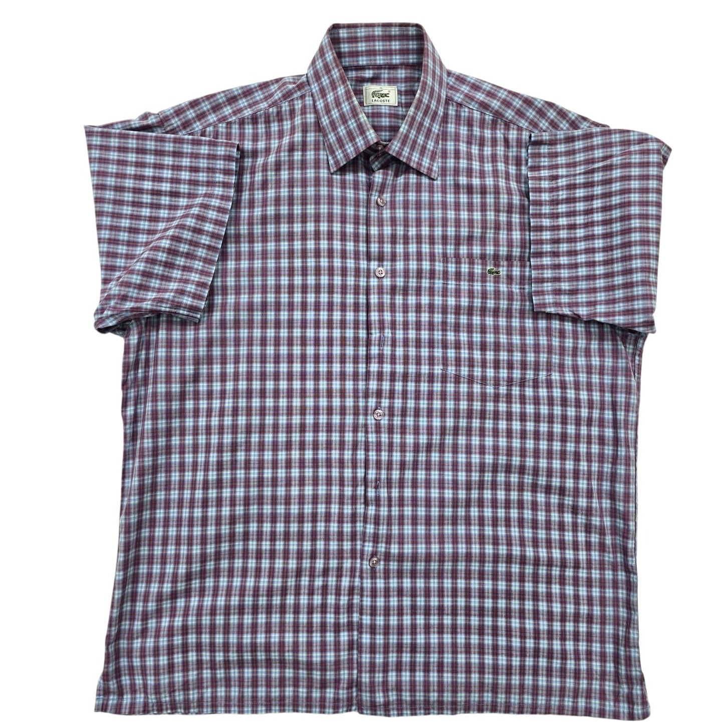 Lacoste Men's Burgundy Plaid Short Sleeve Shirt Vintage M
