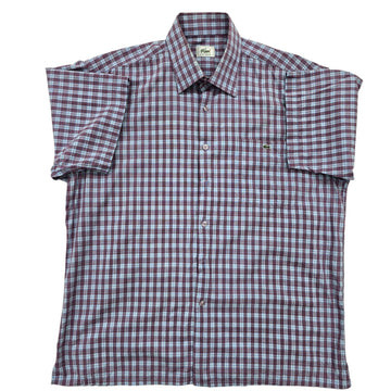Lacoste Men's Burgundy Plaid Short Sleeve Shirt Vintage M