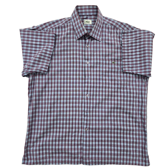 Lacoste Men's Burgundy Plaid Short Sleeve Shirt Vintage M