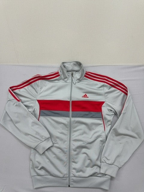 Adidas White Track Jacket Full Zip 3-Stripes Size D Polyester