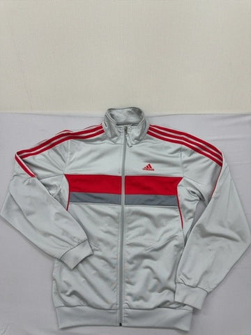 Adidas White Track Jacket Full Zip 3-Stripes Size D Polyester