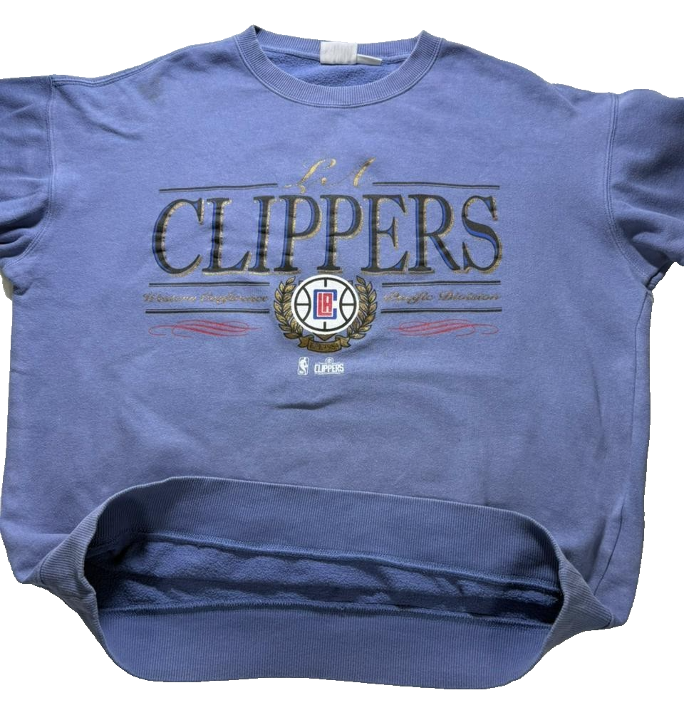 Vintage 90S La Clippers Nba Crewneck Sweatshirt Blue - Size M
