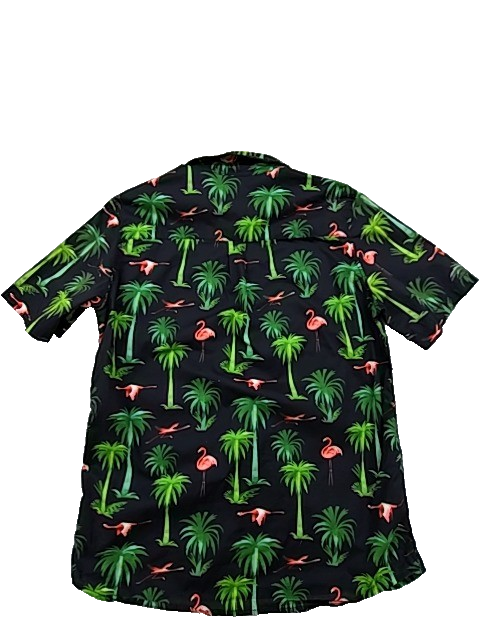 H&M Men's Black Flamingo Tropical Short Sleeve Shirt Size M Regular Fit