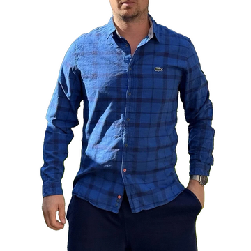 Lacoste Check Shirt For Men Blue Casual Work Shirt - Size 40
