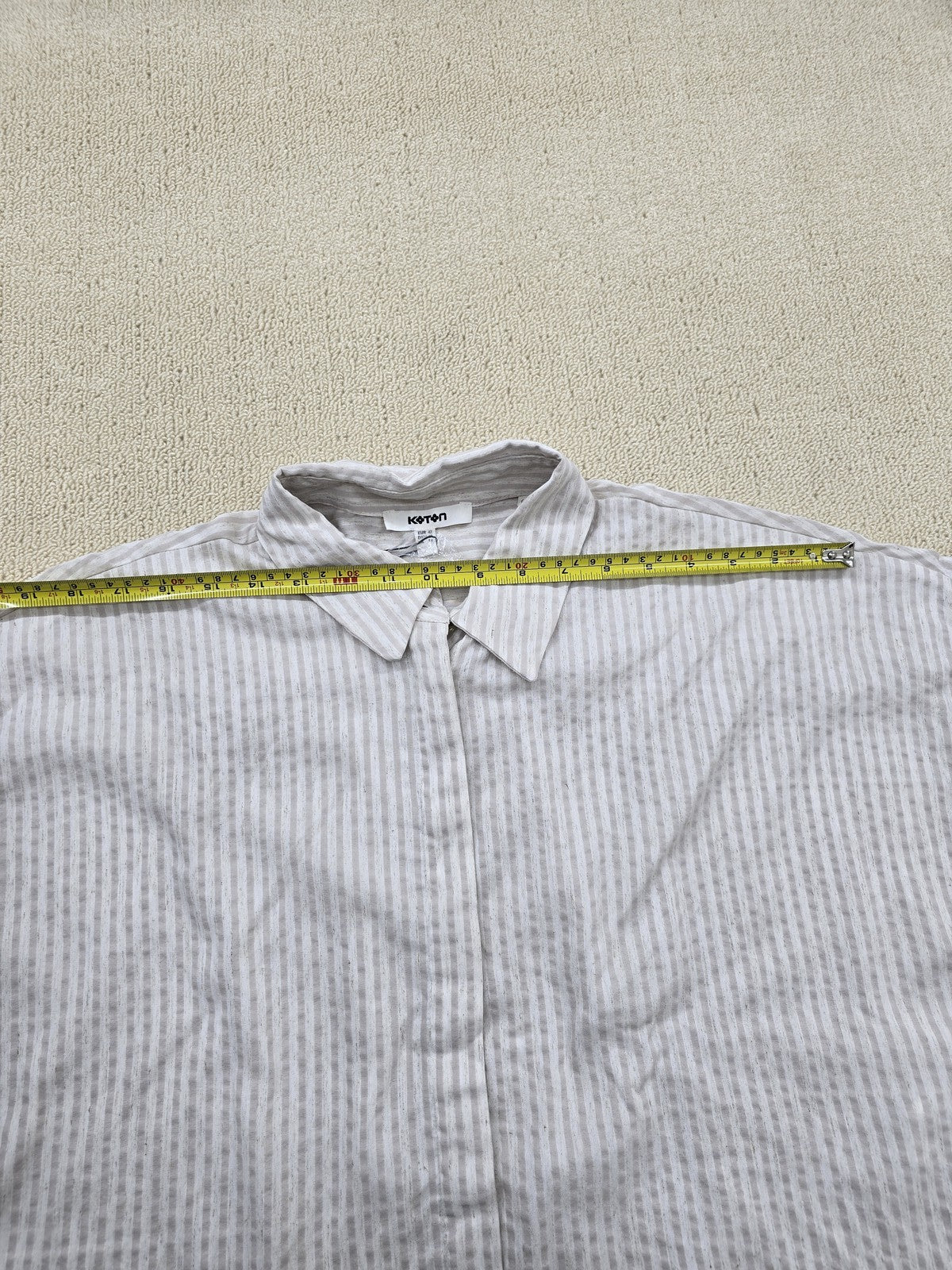 Koton Women's Beige Striped Short Sleeve Linen Shirt Regular Fit