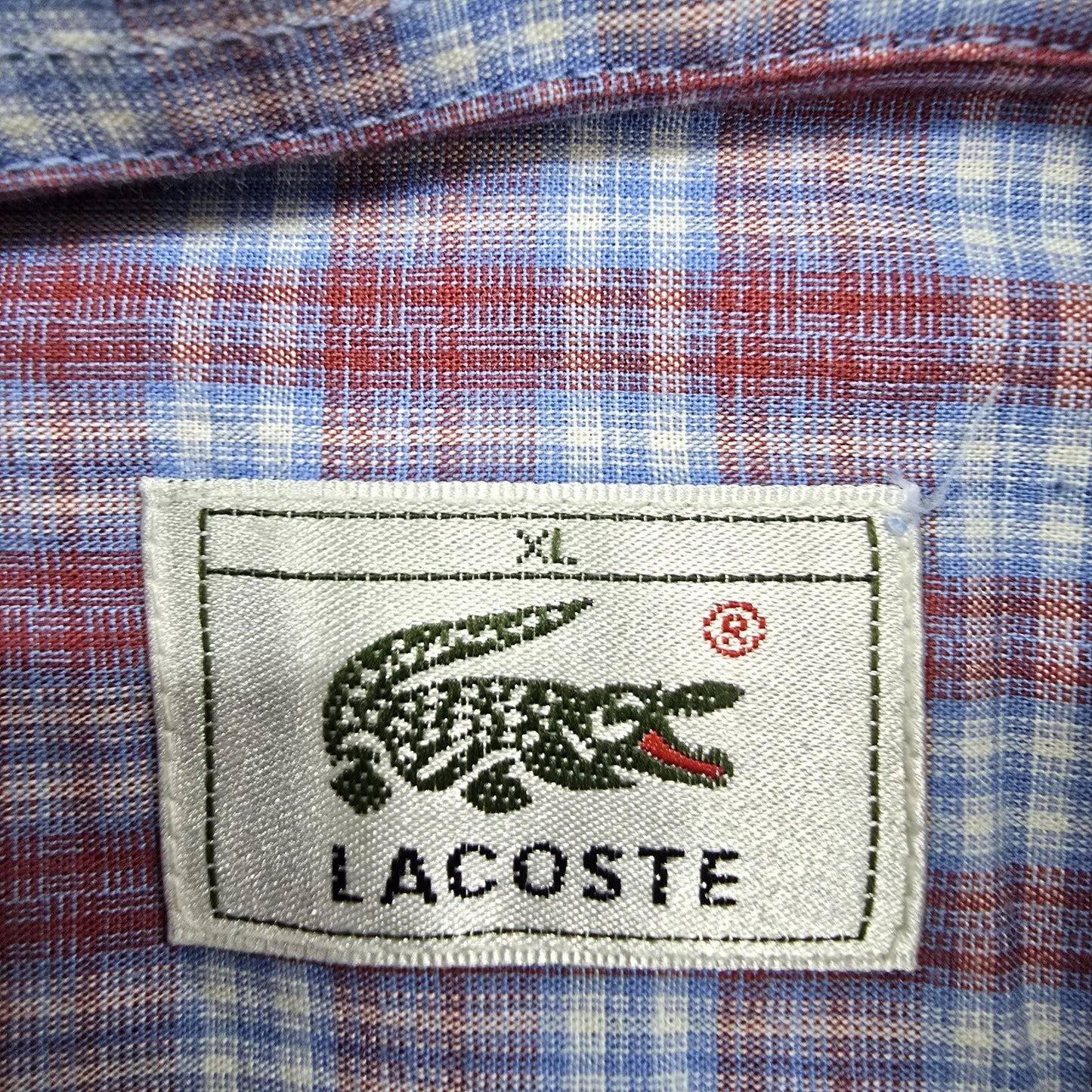 Lacoste Men's Burgundy Plaid Short Sleeve Shirt Vintage M