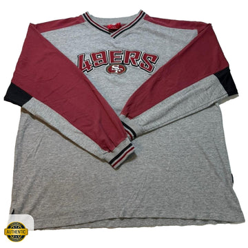 San Francisco 49Ers Men's Long Sleeve V-Neck Grey Red Nfl Shirt XL