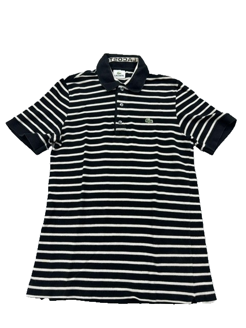 Lacoste Men's Black White Striped Short Sleeve Polo Shirt Regular