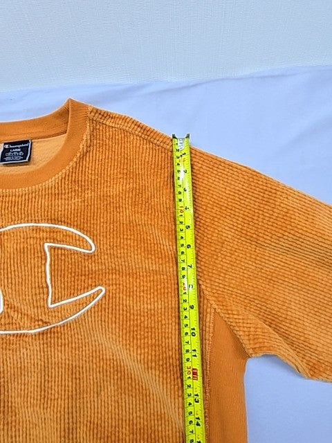 Champion Unisex Orange Corduroy Crewneck Hoodie Size L