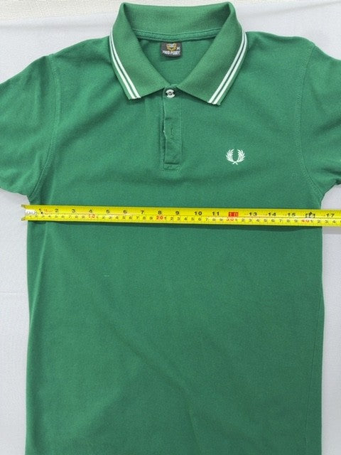 Fred Perry Green Cotton Polo Shirt Men's M Short Sleeve Button