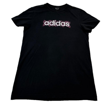 Adidas Black T-Shirt Floral Pink Logo Graphic Casual Women'S Size S