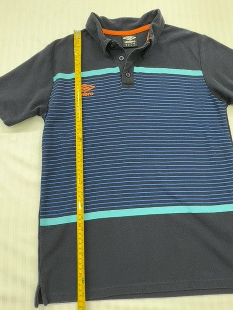 Umbro Men's Navy Blue Striped Polo Shirt Size S Cotton