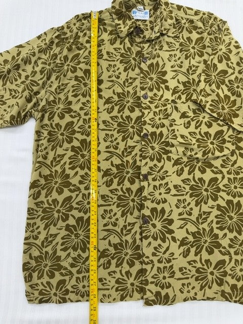 Filao Men's Yellow-Green Floral Rayon Aloha Shirt Size S Handmade