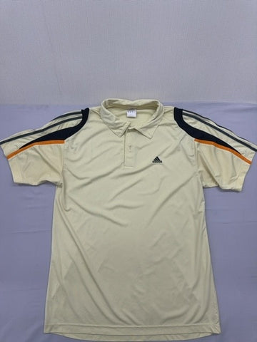 Adidas Men's XL Cream Striped Short Sleeve Polo Shirt