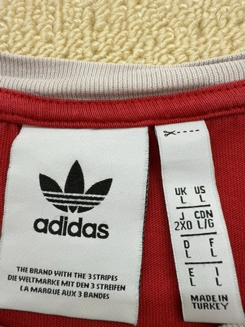 Adidas Originals Red Striped Cotton T-Shirt Crew Neck Short Sleeve L