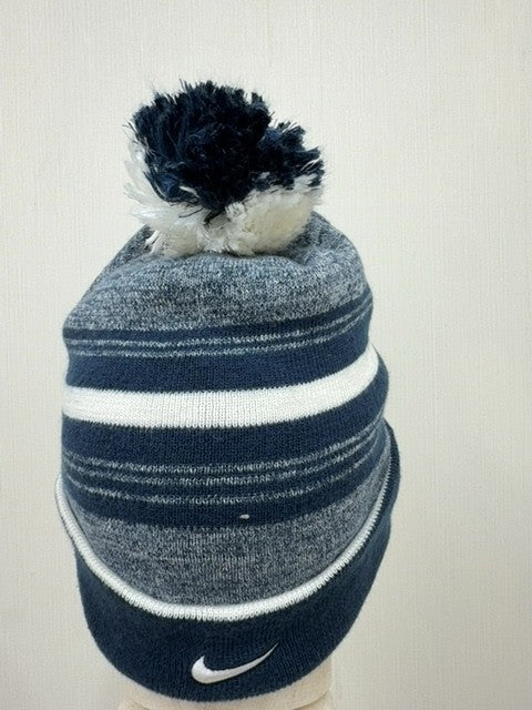 Nike Unisex Navy Pom Beanie One Size Knit Striped Cuff Logo