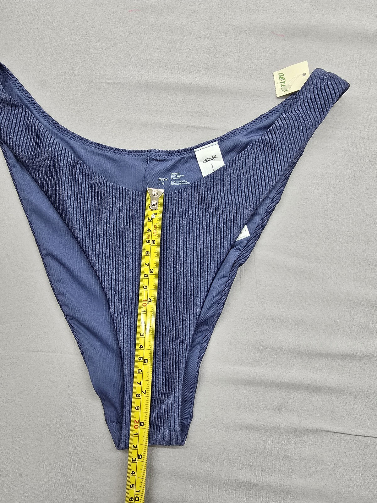 Aerie Navy High Cut Cheeky Swimwear Bottom Ribbed L