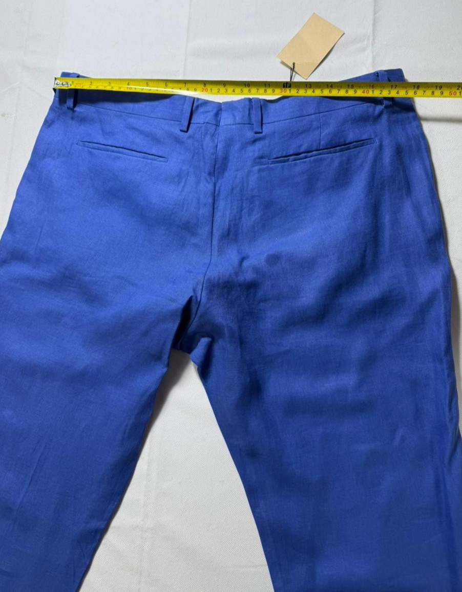 Paul Smith Blue Linen Blend Slim Fit Dress Pants Men's Formal Trousers Size 36